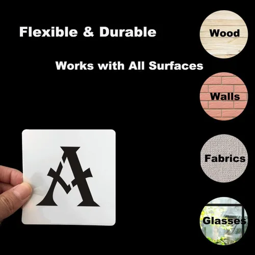 Vista 7 de Plantillas de letras del alfabeto de 1 pulgada para pintar, paquete de 70 plantillas de letras y números con letreros para pintar sobre madera