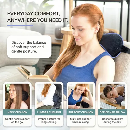 Vista 4 de Almohada para el cuello del automóvil para conducir, almohada de espuma viscoelástica para reposacabezas con correa ajustable de 14 pulgadas, funda