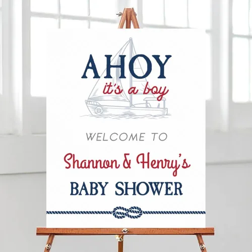 Vista 15 de Letrero náutico de bienvenida para baby shower, Ahoy It's A Boy Baby Shower #01