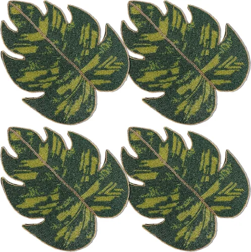 Vista 12 de 4 Piezas Manteles Individuales con Cuentas - Manteles de Mesa Redondos de Cuentas de Vidrio de 13 Pulgadas con Respaldo de Algodón - Elegantes