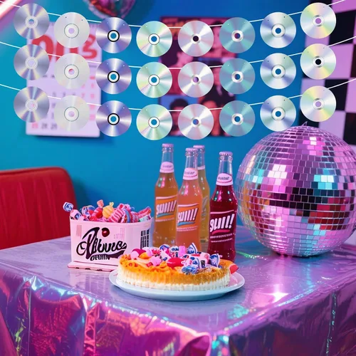 Vista 5 de 3 pancartas de fiesta de los años 90, pre-encordadas retro con temática de música de CD y decoración para fiestas de cumpleaños Y2k de los años 90