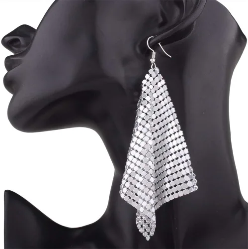 Vista 7 de GIMEFIVE Pendientes de lentejuelas doradas de malla metálica ligera, con borlas, aretes de gancho largos para mujeres y niñas, Metal, No