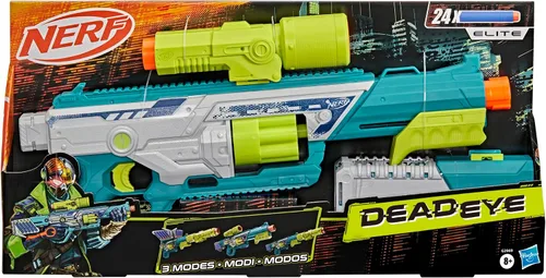 Vista 2 de Nerf Rebel Ops Deadeye Blaster, 24 dardos de espuma Nerf Elite, Shieldstock y accesorios de barril de alcance, juguetes de regalo para niños, a
