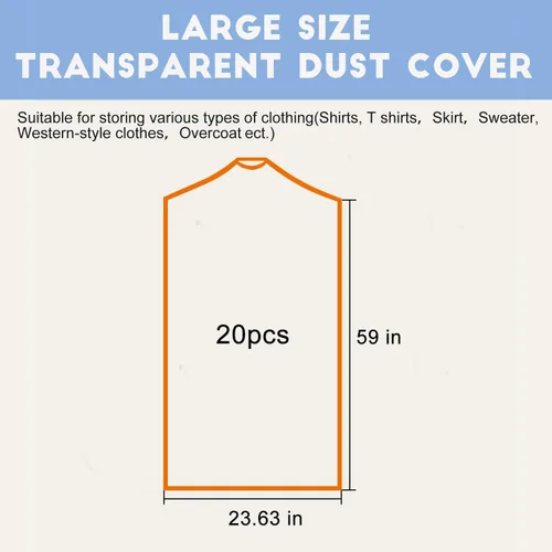 Vista 3 de DERIQ - Bolsa de plástico para ropa, bolsas de limpieza en seco, bolsa de plástico transparente, bolsas de lavandería para ropa para colgar ropa