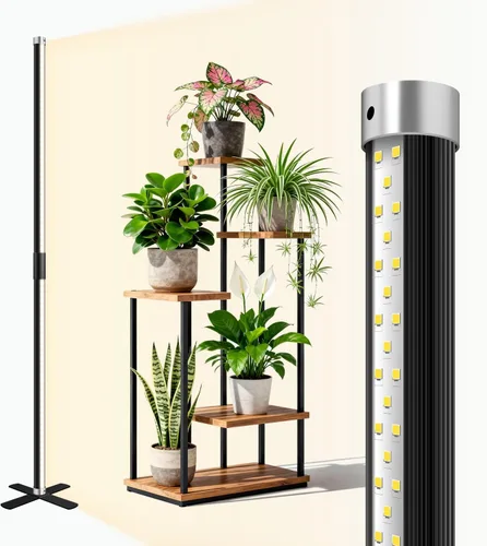 Vista 10 de SJZX - Luz de cultivo para plantas de interior, 40 LED de espectro completo con temporizador, luz de cultivo de alta PPFD, luz de cultivo vertical