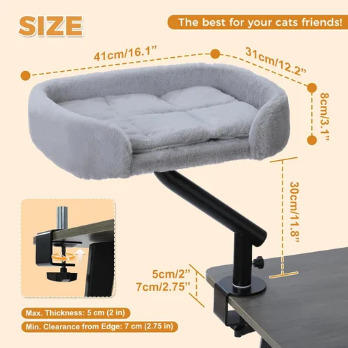 Vista 2 de PAWZ Road Cama de escritorio para gatos, rotación de 360°, soporta hasta 50 Gris