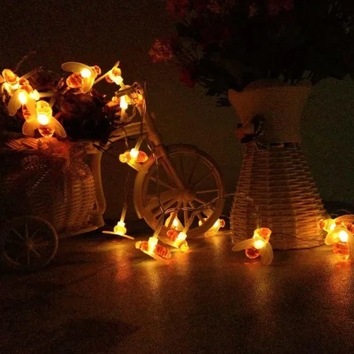 Vista 6 de Cadena de luces de hadas de abeja, 20 luces LED de 7.5 pies con batería de abeja para fiestas, bodas, Navidad, decoración, jardines, patios
