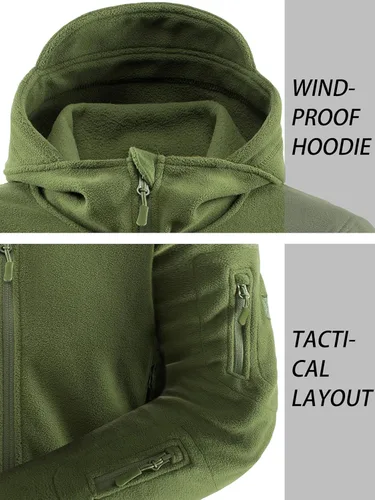 Vista 4 de TACVASEN Chaqueta táctica de forro polar con capucha para hombre, Gris, verde