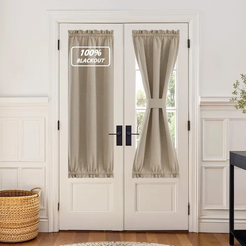 Vista 139 de NICETOWN Cortinas de Lino para Puerta Lateral - Cortinas Opacas con Aislamiento Térmico para Puerta Delantera Francesa para Sombra Pequeña
