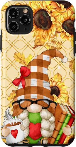 Vista 13 de Sunflower Gnome with Books for Tea Lover Librarian Reading Case for iPhone 16