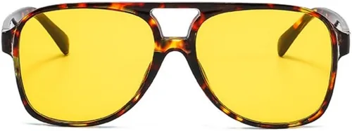 Vista 2 de Lentes de sol estilo aviador vintage para mujeres y hombres, marco retro de gran tamaño, lentes amarillos de los años 70