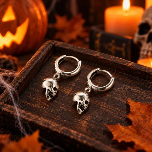 Vista 6 de Blingsoul Pendientes de calavera de terror de Mare Night - Antes de Navidad Skellington Crystal Pavé Rhinestone Stud Earrings Joyas de Halloween