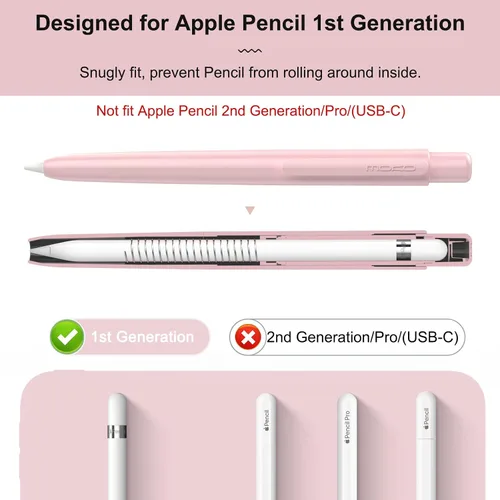 Vista 3 de Estuche con Soporte MoKo para Lápiz Apple 1ª Generación, Funda Protectora Retráctil para Lápiz iPad con Clip Resistente, Rosa Funda protectora