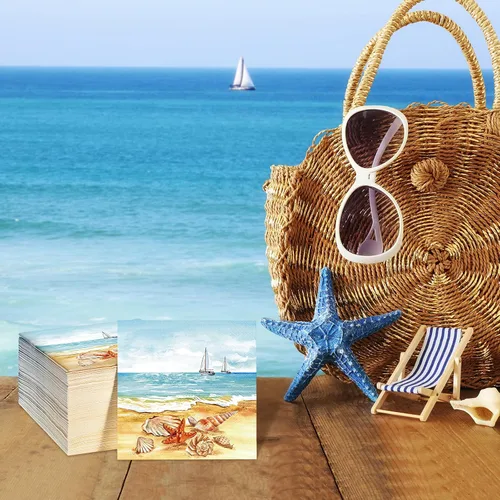 Vista 6 de 100 servilletas náuticas para invitados de playa de verano, 3 capas, desechables, de papel, toallas de invitados de playa, servilletas de cena