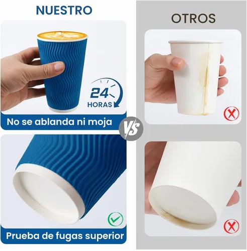 Vista 6 de Tazas de café de papel desechables aisladas de 16 onzas con tapas Azul marino