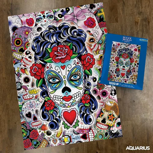 Vista 3 de AQUARIUS Sugar Skulls - Rompecabezas de 1000 piezas, sin deslumbramiento, ajuste de precisión, mercancía y coleccionables de Sugar Skulls