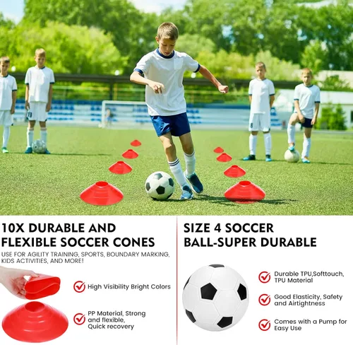 Vista 4 de EVERRUSH Redes de porterías de fútbol de 6 x 4 pies para patio trasero, playa, equipo de entrenamiento de fútbol, red portátil con pelota y conos
