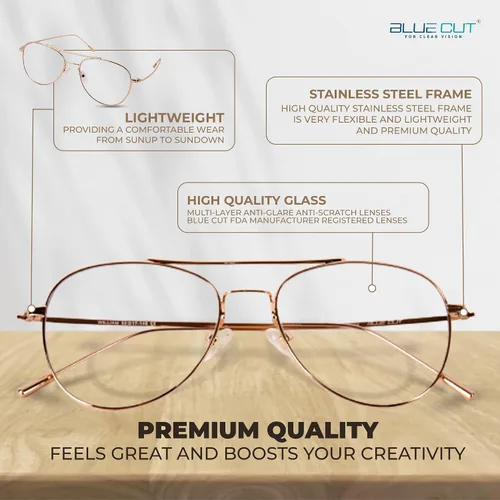 Vista 4 de Blue Light Blocking Glasses – Anti-Fatigue Computer Glasses Prevent Eye Strain Vintage Mettal Gaming Glasses Dorado