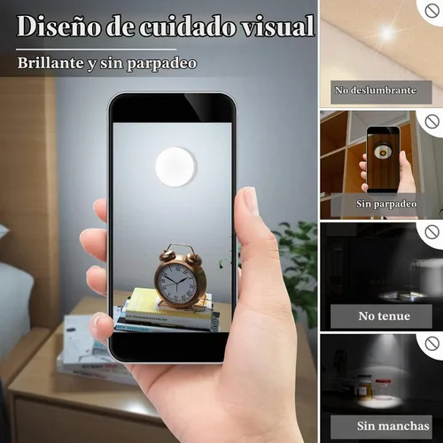 Vista 5 de Luz de sensor de movimiento LED recargable mejorada para interiores, batería brillante y duradera, luces de disco adhesivas con sensor de movimiento