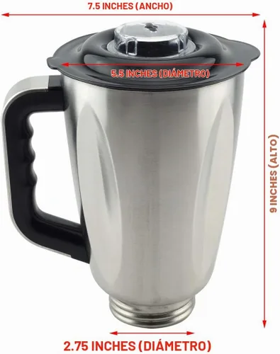 Vista 5 de Tarro de acero inoxidable de 6 tazas con mango y tapa para licuadoras Oster Osterizer pieza de repuesto 304