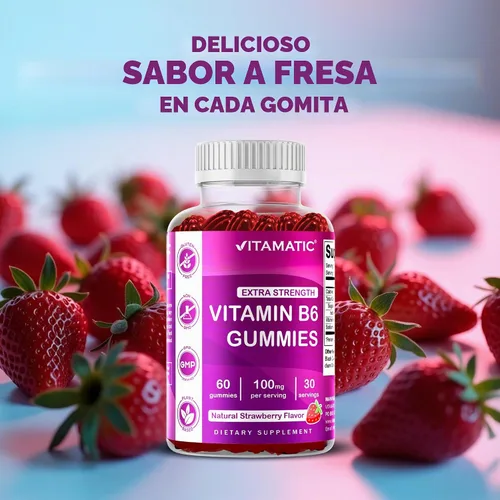 Vista 7 de Vitamatic Vitamina B6 100mg - Sabor a Bayas - 60 Gomitas a Base de Pectina - Apoya el Sistema Nervioso