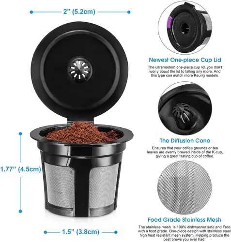 Vista 3 de K Cups reutilizables, filtros de café reutilizables de ajuste universal con malla de acero inoxidable de grado alimenticio, cápsulas de café
