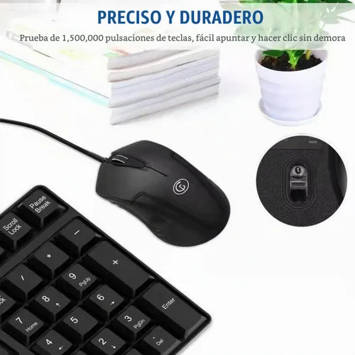 Vista 6 de Combo de teclado y mouse con cable, tamaño completo de 104 teclas, USB Plug