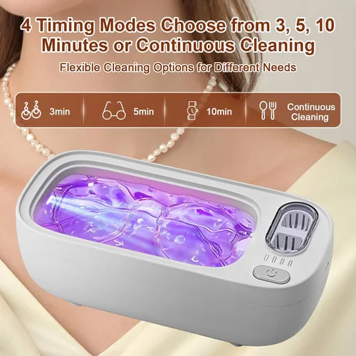 Vista 4 de Limpiador ultrasónico de joyería Risirica, limpiador ultrasónico profesional de 49KHz para anteojos, temporizador digital de 4 modos, limpiador