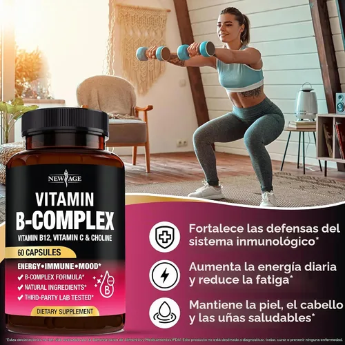 Vista 4 de Complejo de vitamina B para hombres y mujeres - Fabricado en EE. UU. - Complejo B: B1, B2, B3, B5, B6, B7, B8, B9, B12 con vitamina C, colina