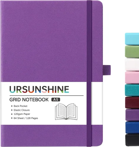 Vista 43 de Cuaderno punteado, diario, 5.3 x 8.26 pulgadas, tapa dura, prémium, papel grueso, doble espiral, bandas, cuero negro sintético, lazo para bolígrafo