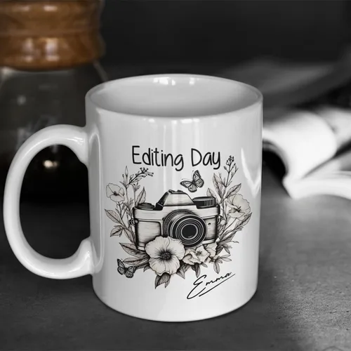 Vista 5 de Taza de café personalizada con nombre, taza de regalo personalizada para amantes de la fotografía, amigos, familia, taza de té blanca de 11 o 15