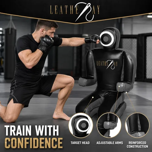 Vista 6 de LEATHERAY MMA Jiu Jitsu Grappling Dummy Judo Saco de boxeo, Maniquí de Jiu Jitsu brasileño, Lucha Grappling BJJ Dummy Negro - Sin relleno