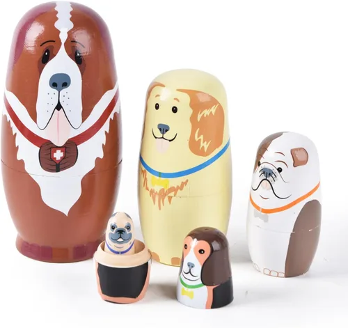 Vista 14 de Muñecas rusas "matrioskas", 5 unidades, 15 cm de alto, diseño de animales, huevos de Pascua, juguetes de anidación, muñecas de madera hechas a mano