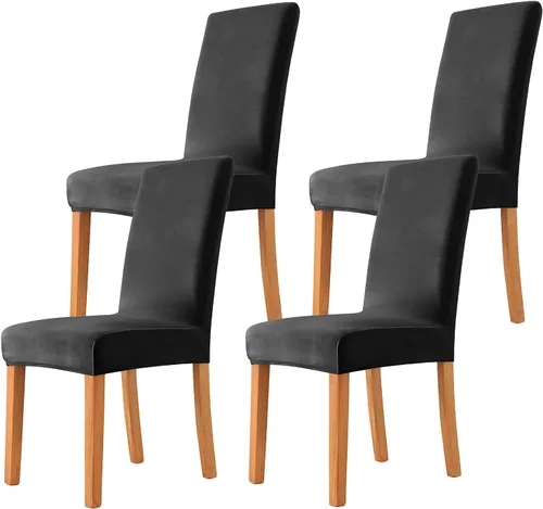 Vista 63 de Velvet Chair Covers Beige Gray, Stretch Dining Room Chair Covers 2 Pack, Super Fit Dining Chairs Slipcovers Spandex Washable Kitchen Parson Chair
