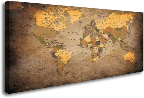 Vista 13 de B0550 - Póster de mapa del mundo, lienzo para pared, diseño moderno enmarcado del mundo, decoración de oficina en casa, mapas, impresiones