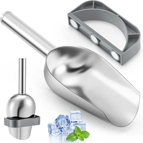 Vista 9 de Cuchara de hielo con soporte magnético compatible con máquinas de hielo GE Opal 2.0, cuchara de aleación de acero inoxidable de bajo carbono de 9