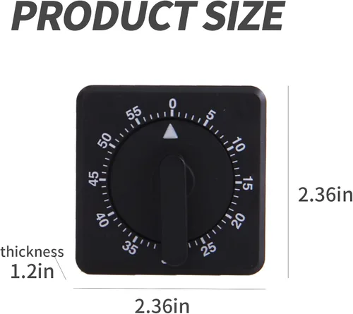 Vista 3 de Temporizador de cocina mecánico cuadrado de 60 minutos, alarma fuerte, sin baterías, ideal para cocinar, hornear y gestionar la cocina, color negro