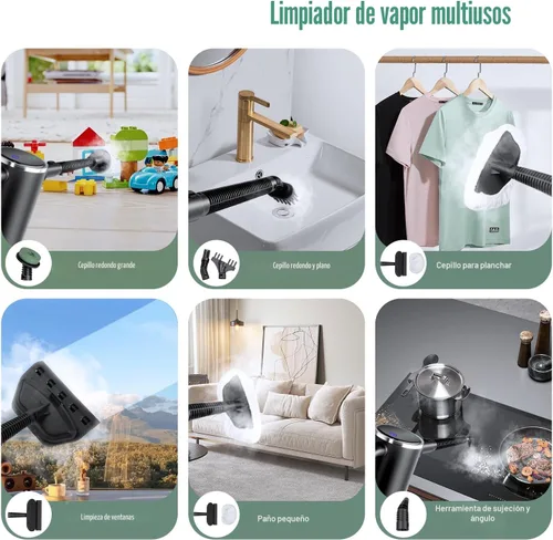Vista 7 de Limpiador de vapor de 11 en 1 - Limpiador de vapor de mano desmontable con tanque de 380mL, vaporizador de piso de 260℉ para madera dura, baldosa