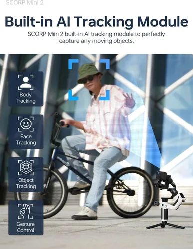 Vista 8 de FeiyuTech Kit oficial SCORP Mini 2 cardán, estabilizador de cámara de 3 ejes con luz de llenado AI Tracker, 1,3 pulgadas Touch Sreen, para cámara