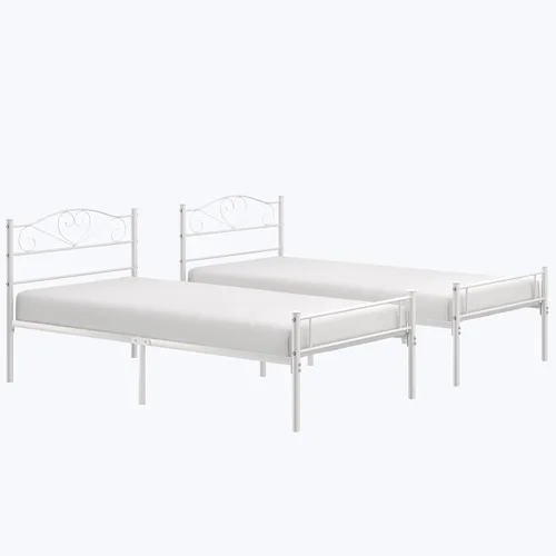 Vista 10 de VECELO Base de cama de tamaño individual con cabecero y estribo, base de colchón de metal, no necesita somier, resistente y fácil de instalar, 2