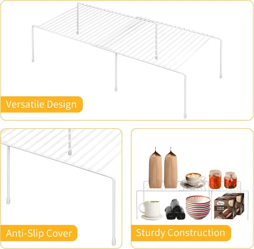 Vista 4 de AmaQueen 2 organizadores de estantes expandibles para armario, armario, armarios, estantes ajustables para refrigerador, estante para congelador