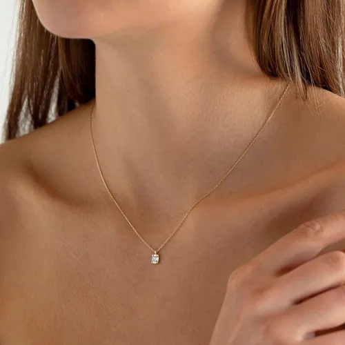 Vista 3 de MIDEEO - Collar de diamantes de circonita cúbica para mujer, collar con colgante solitario, chapado en oro, cuadrado, forma gota de agua, verde