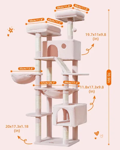 Vista 29 de Taoqimiao Árbol para gatos de 57.5 pulgadas, torre para gatos de interior para adultos, condominio extragrande para gatos, 8 postes rascadores