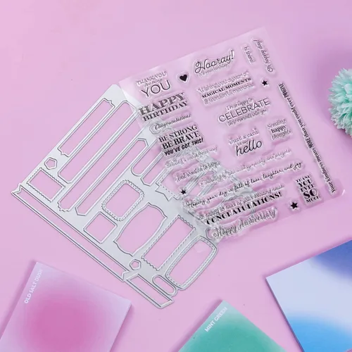Vista 5 de Sucrain 2 troqueles de metal troquelados y sellos de silicona transparente, para hacer tarjetas, papel, manualidades, álbumes de recortes