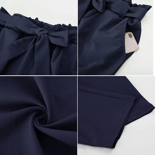 Vista 6 de Hanna Nikole Pantalones cortos de papel para mujer, talla grande, con cinturón y bolsillos