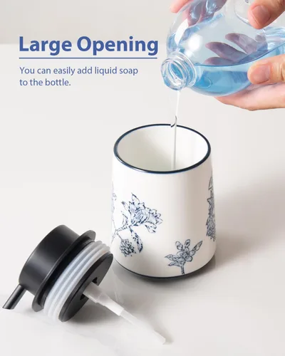 Vista 3 de Dispensador de jabón de manos para baño, dispensador de loción de cerámica, accesorios de baño chinoiserie, flores y ramas azules y blancas