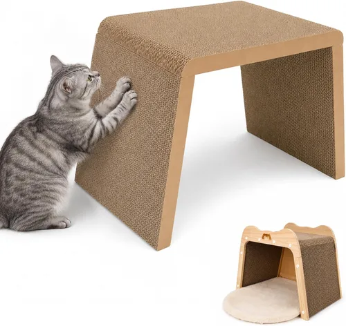Vista 8 de SZEE Cama rascador para gatos y casa de cartón de madera maciza para gatos