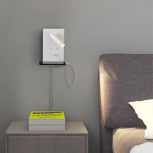 Vista 2 de ZEROUNO Lámpara de pared para dormitorio, luz de lectura montada en la pared, apliques de cabecera LED con interruptor Puerto USB Lámparas de Blanco