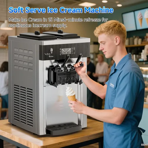 Vista 8 de Máquina de Helado de Servicio Suave, Rendimiento de 28 QT/H, 2450W, Máquina de Helado Comercial de Encimera con Tolva de 2x6L, 3 Dispensadores