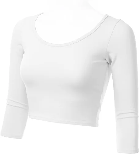 Vista 2 de SSOULM Top corto de algodón de manga 34 para mujer (S-1XL), Stt009_menta oscura